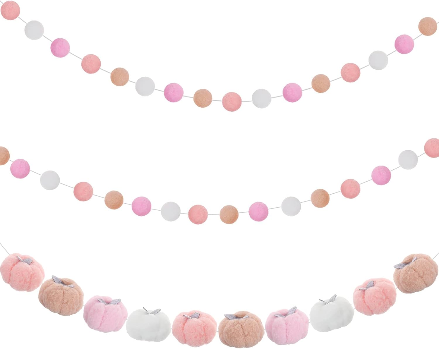 Wreaths, Garlands & Swags - 3 Pieces Little Pumpkin Baby Shower Felt Ball Garland Pumpkin Garland Pom Pom Banner Ball Decor Pumpkin Decor Felted Pumpkins Felt Ball Garland (Vivid Color)
