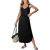 CUPSHE Women's Summer Dresses V Neck Sleeveless 3D Floral Spaghetti Straps Smocekd Elastic Waist Casual Maxi Dress