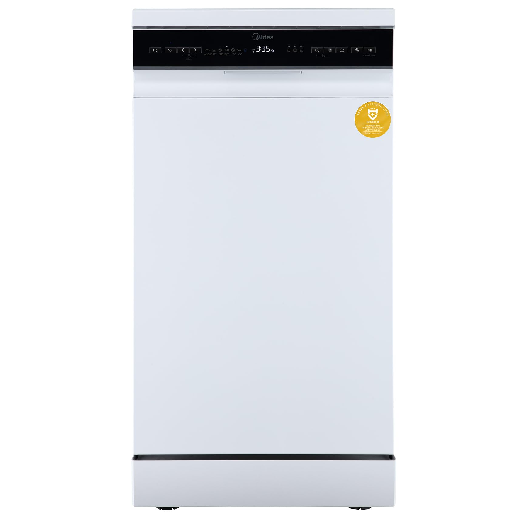 Midea Spülmaschine 45 cm MDWEF1034DW-WE, Geschirrspüler Freistehend 10 Maßgedecke, Besteckkorb, höhenverstellbarer Oberkorb, Aqua-Stopp, Startzeitvorwahl, Weiß [Energieklasse C]