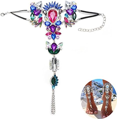 Anklets, Doinshop 2 Pieces Women's Foot Chain Crystal Rhinestones Gem Flower Pendant Barefoot Sandals Beach Wedding Bridal Jewelry Anklet (Multicolor)