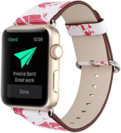 JUST MODE Apple Watch Band 42mm, Soft PU Leather Skull and Mouth Printed Apple Watch Strap Replacement iWatch Strap Wristband, Pink