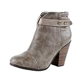 Breckelle's GAIL-22 Women's Belted Chunky Stacked Heel Ankle Booties Beige 8