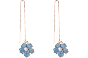 SENFAI Tiny Myosotis Forget Me Not Flower Charm Dangle Earrings Wedding Gift 3 Tone (Purple Gold)