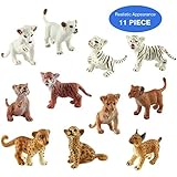 TOYMANY 11 Safari Animal Figurines, High Emulational Detailed Baby Plastic Zoo Animals, Lions Tigers Cheetahs Lynx Figure Toy Set, Easter Eggs Cake Toppers Christmas Birthday Gift for Kids Toddlers