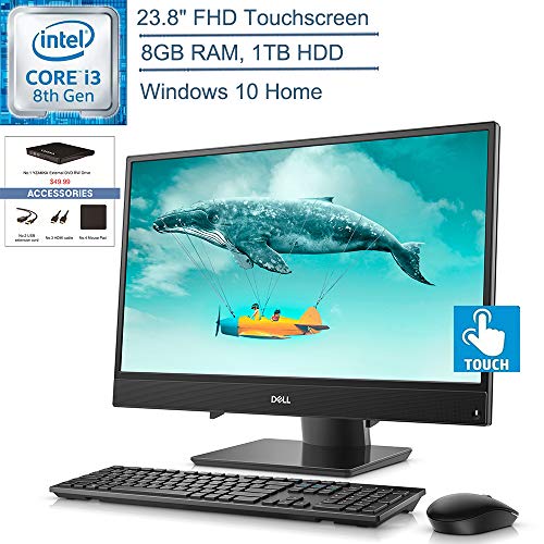 2020 Dell Inspiron 3480 23.8″ FHD Touchscreen All-in-One AIO Desktop Computer, 8th Gen Intel Core i3-8145U Beat i5-7200U, 8GB DDR4 RAM, 1TB HDD, Windows 10, YZAKKA External DVD+Accessories
