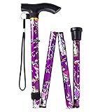 BeGrit Foldable Women Walking Stick Purple Floral Aluminum Cane Lightweight Heig