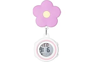 Avaner Retractable Nurse Digital Watches: Clip-on Hanging Fob Cute Flower Pattern Lapel Watches for Nurses Doctors with Silicone Cover
