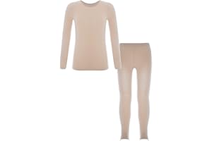 Mufeng Kids Girls 2Piece Long Thermal Underwear Suit Gymnastics Ballet Dance Base Layer Top and Pantyhose Leggings Set