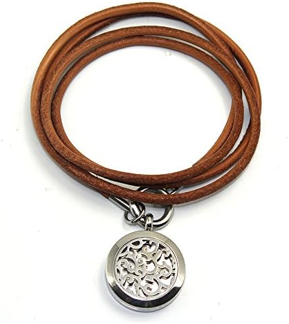 COOHAA Aromatherapy Essential Oil Diffuser Bracelet, Genuine Leather Rope with Scent Diffuser Locket