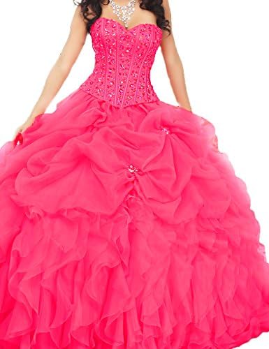 ASBridal Sweetheart Ruched Beading Quinceanera Dresses Prom Ball Gowns Hot Pink US 4