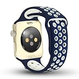 Apple Watch Band - Ostart Soft Silicone Nike+ Sport Style Replacement iWatch Strap band for Apple Wrist Watch (42mm Blue+White)
