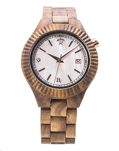 BEAN & VANILLA Koa Wood Watch with Pale Pink Tone Mother of Pearl Citizen Movement Analog Wristwatch