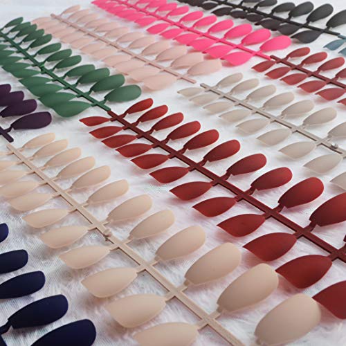 editTime 12 sets/288pcs Solid Colors Matte Acrylic Ballerina Coffin False Nails Full Cover Fake Nails Tips Natural Medium False Naill with a Crystal Nail Rubbing Strip