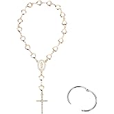 LCWLJL Car Rosary for Rearview Mirror, Evil Eye Auto Rosary Beads, Car Medal and Hanging Accessories for Interior Decors for Women Men (heart- Golden)