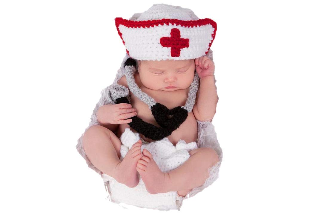 Newborn Baby Girl/Boy Crochet Knit Costume Photography Prop Outfits (Doctor/Nurse)