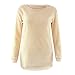 Demetory Women's Long Sleeve Fluffy Crew Neck Pullover Irregular Sweater