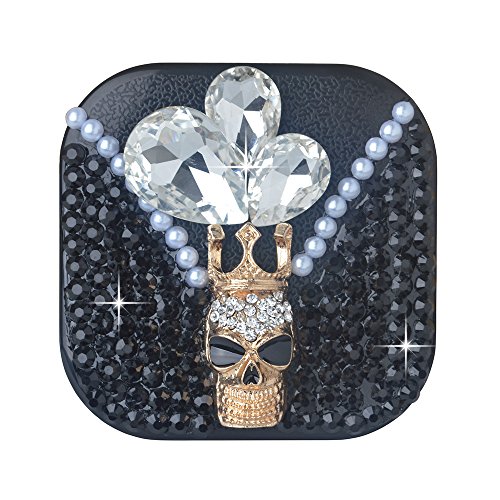KAKA(TM Fashion Box Kit 3D Handmade Rhinestone Bling Crystal Design Skull Pattern Decorated Black Mini Contact lenses Case