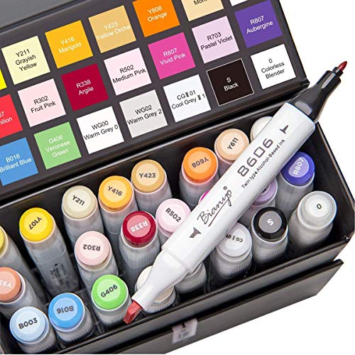 Bianyo Dual Tip Art Marker Pens Set- Fine and Chisel Nibs, 24 Colors Artist Permanent Coloring Highlighters Markers