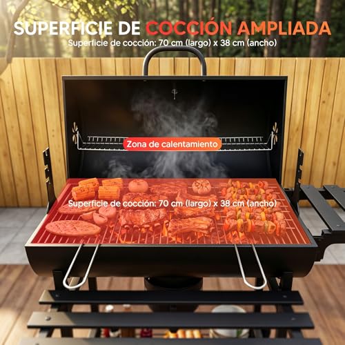 Asador de Carbon Portatil Tenedor automático para barbacoa,Asadores Parrilla de Carne Carbon con Mesa Frontal Lateral para Especia Alimento Accesorios para Asador,Empotrable Parrilla para Asar 2 Capas