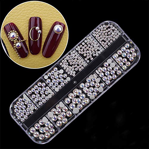 Nail Gems,Colorful Shiny 3D Nail Art Rhinestones Nails Gems Kit (4 Boxes) Multicolor Nails Gem Polish Rivets Studs Double-sided Glue Stickers Nail Arts Clippers Foil Equipment Acrylic