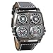 Avaner Mens Punk Unique Big Face Analog Dual Time Quartz Business Casual Watch with Decorative Compass and Thermometer Dial Black Leather Strap primary