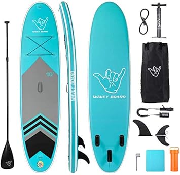 Amazon Com Wavey Board Inflatable Stand Up Paddle Board 6 Thick Sup Board Pvc With Adjustable Paddle Backpack Pump And Bottom Fin For All Skill Levels Youth Adult Surfboard Sports