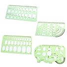 BCP Set of 4 Clear Green Color Plastic Measuring Templates Geometric Rulers for Office and School