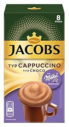 Jacobs Instant Typ Cappuccino Milka, 8 Kaffee Sticks pro Packung, 10er Pack (10 x 144 g)