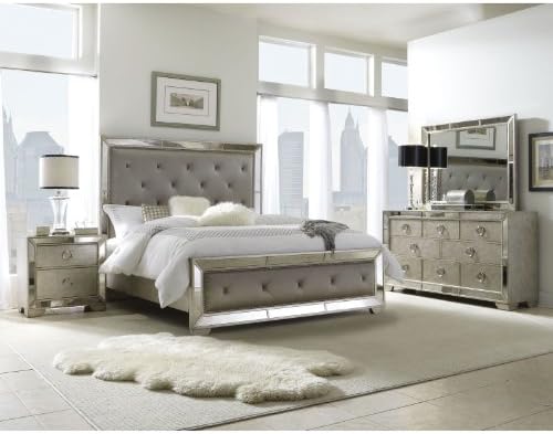 5-piece Mirrored and Upholstered Tufted Queen-size Bedroom Set