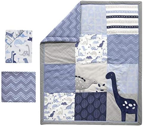 3-Piece Blue/Grey Dinosaur Crib Bedding Set