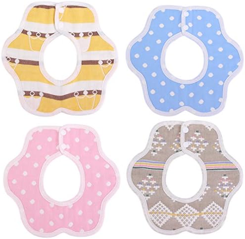 Angelara Soft Cotton Baby Bib 360 Degrees Rotation Petals Bib Set for Baby,4 Pack