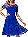 Aonour AR8006 Women's Vintage Floral Lace Elegant Cocktail Formal Swing Dress with Short Sleeve RoyalBlue L