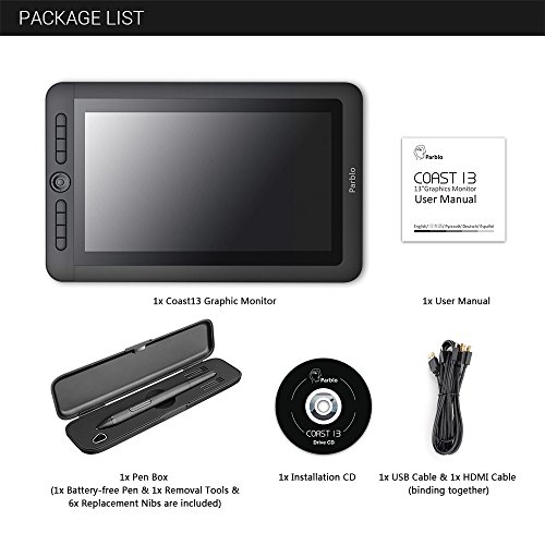 Parblo Coast13 Graphic Tablet Drawing Monitor with 13.3" LCD, 8192 Level Battery Free Pen for Digital Art Sketch, Paint, Design, Drawing Tablet for Windows Mac OSX Computers