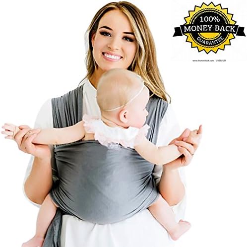Baby Wrap Sling Carrier - Best For Newborns, Infants, Toddlers And Baby Shower Gifts - All Natural, Breathable, Soft &amp; Light Weight - Hands free, With Nursing Cover - For Newborns Up To 35lbs - Grey