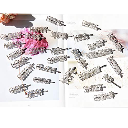 image for Messen 28 Pieces Letter Hair Clips Set Glitter Diamante Word Pins Bulk