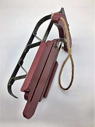 Holiday Old Fashioned Style Red Wood & Iron Sled with Natural Jute Rope Accent (Small)