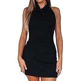 Womens Halter Mini Dresses Backless Cowl Neck Sleeveless Cocktail Party Short Dress