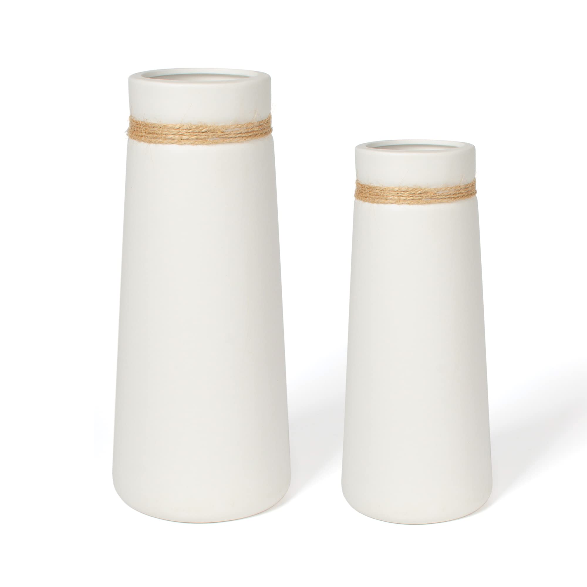 Flature Ceramic Vase Set for Pampas Grass - White Matt Vases for Modern Boho Deco, Home Decoration for Cut Flowers, Dried Flowers, Office - Set of 2