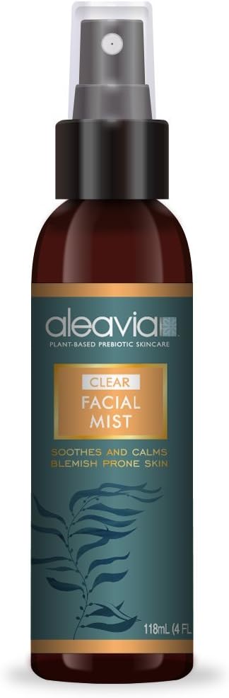 Aleavia Clear Facial Mist designed to reduce acne Natually. All natural acne help. Balances skin with Natural Ingredients including Sea Kelp. 4 oz Spray