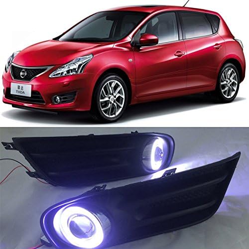 eeMrke UK-ETS6073 OEM Fit NS Tiida Hatchback C12 Year 2012 Angel Eye DRL Daytime Running Lights Halogen-Bulbs-H11-55W Fog Lights Lamp Kits