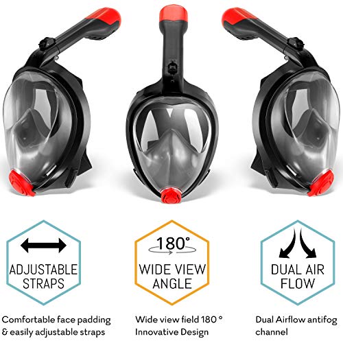 cozia design Snorkel Set with Foldable Snorkel MASK - Swim FINS Included - Premium Set Ocean View 180 Full Face Snorkel Mask with Go Pro Mount - Snorkel Mask Foldable Tube and Flippers