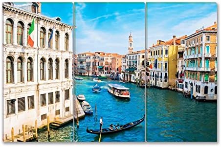 SmartWallArt - City Landscape Paintings Wall Art Decor Beautiful Water Street Grand Canal in Venice Italy 3 panels Picture Print on Canvas for Modern Home Decoration
