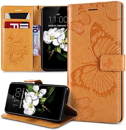 Case for Xiaomi Redmi 5 Plus,Embossing 3D Butterfly Lanyard PU Leather Fold Wallet Kickstand Card Slots Magnetic Closure Flip Folio Protective Case Cover for Xiaomi Redmi 5 Plus Wallet Case,Yellow
