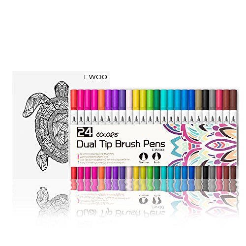Dual Brush Pens Markers,Set of 24 Watercolors with a fineliner tip and Brush Highlighter tip.Ideal for Coloring, Lettering, Calligraphy,Art & Bullet Journal. Free Coloring Page. Re: Adults and Kids