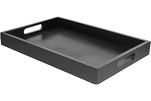 DIYEAH Rectangular Solid Wood Serving Tray 36x24x4cm, Black Tea Coffee Snack Tray for Household and Party