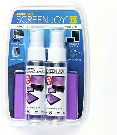 Screen Joy GO - Screen Cleaner for use on all Electronics and Lenses. Great for Tablets, Smartphones, Eyeglasses and Sunglasses - 2 Convenient Bottles and Microfiber Cloth