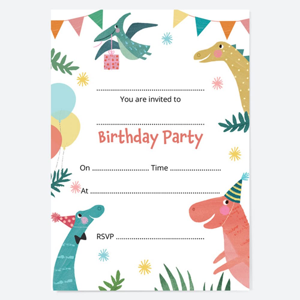 Dotty about Paper Kids Birthday Invitations - Jurassic Dinosaur - Pack of 10 (4030)