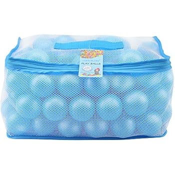 Lightaling 100pcs Blue Ocean Balls & Pit Balls Soft Plastic Phthalate & BPA Free Crush Proof - Reusable and Durable Storage Mesh Bag with Zipper