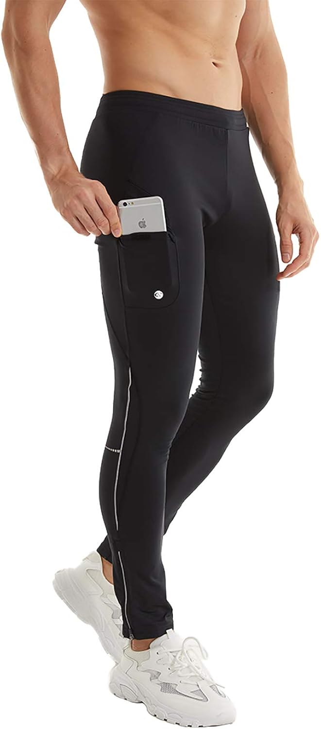 Yundobop Men's Thermal Compression Pants with Zipper Pockets Base Layer