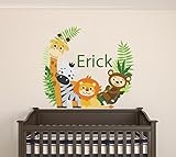 Custom Name Animals Branch - Boy Girl Mural - Baby's Mural Room Vinyl Sticker Wall Decal (Wide 22